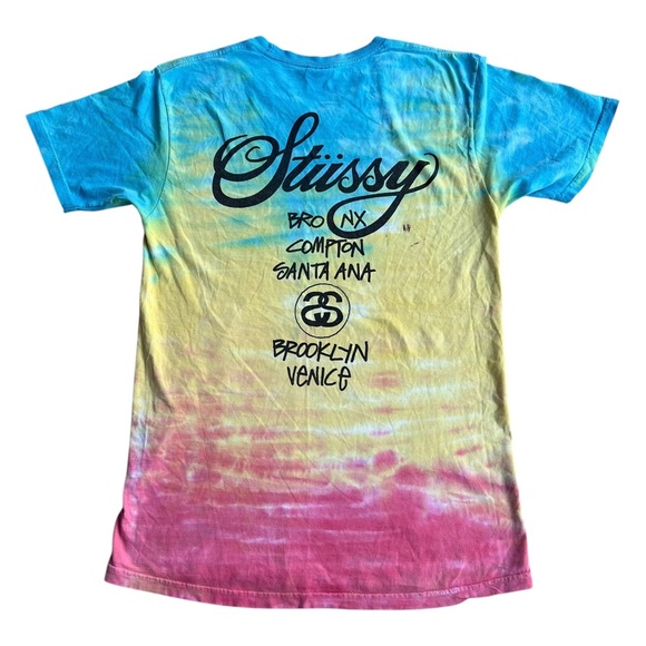 Vintage STUSSY Y2K World Tour Tie-Dye Shirt Double-Sided Graphic Tee Mexico Sz M - Picture 2 of 8
